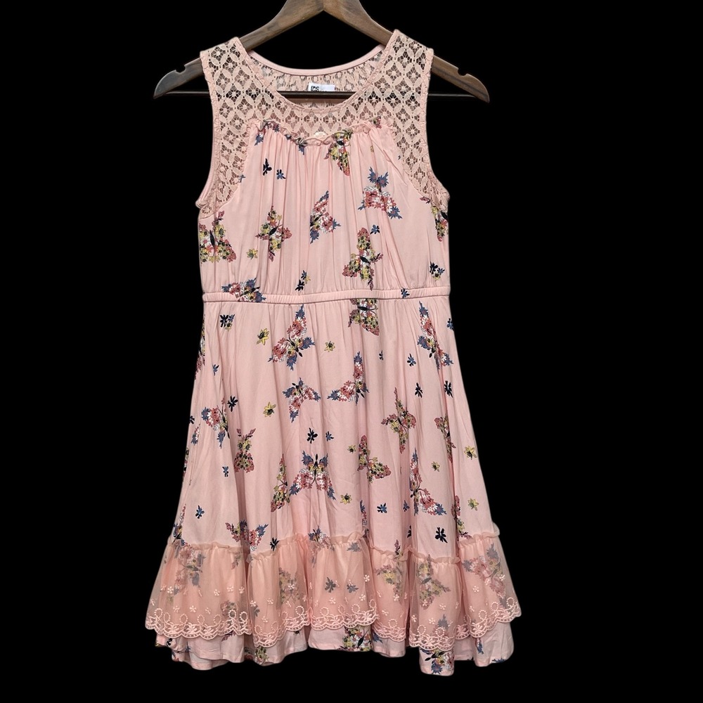 Epic Threads Fashion Dress Girls XL Pink New Butterfly Lace Ruffle Sleeveless